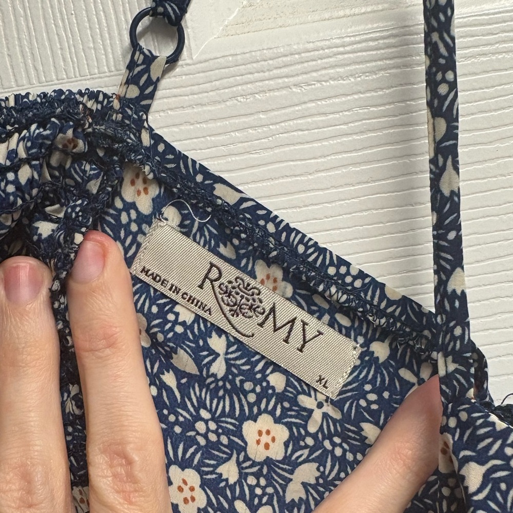Romy Anthropologie Floral Mini Dress W/ Back Smocking & Adjustable Straps XL - Picture 2 of 5